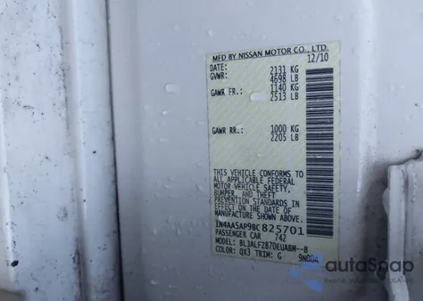 2011 Nissan Maxima 3.5 Sv z USA, uszkodzony, nr VIN 1N4AA5AP9BC825701